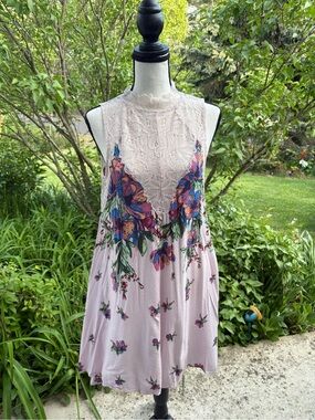 Free People Floral Lace Yoke Tank Dress in Mauve and Multicolor